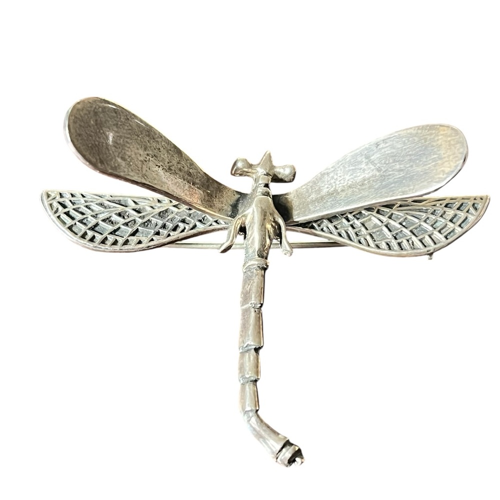 Vintage Sterling Silver 925 Dragonfly Brooch, Double Wings, Mexico, 3D Figural
